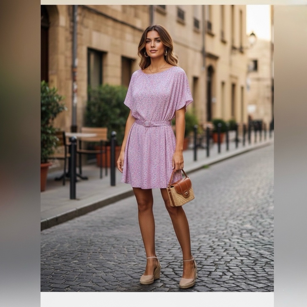 70s Vintage FABULOUS Pink Floral Midi Dress